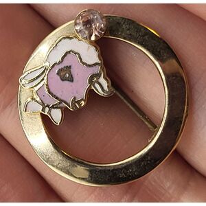 Goldtone Pink Lamb Brooch Pin 1in